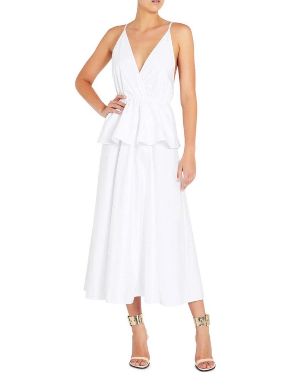 NWOT - Sass & Bide At the Villa White V-neck Peplum Dress